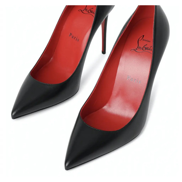 Christian Louboutin Kate 100 Black Leather Loubi Red Lining Point Heel Pump 39.5 - Picture 6 of 11
